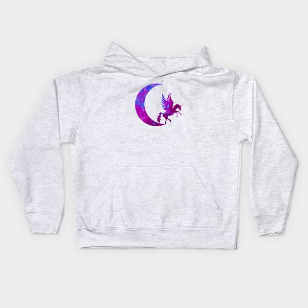 Purple Crescent Moon and Unicorn Kids Hoodie by ZeichenbloQ